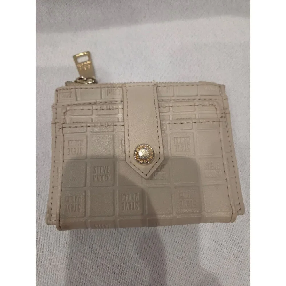 Steve Madden Bhayden Taupe Embossed Monogram Card Case Wallet Coin Purse